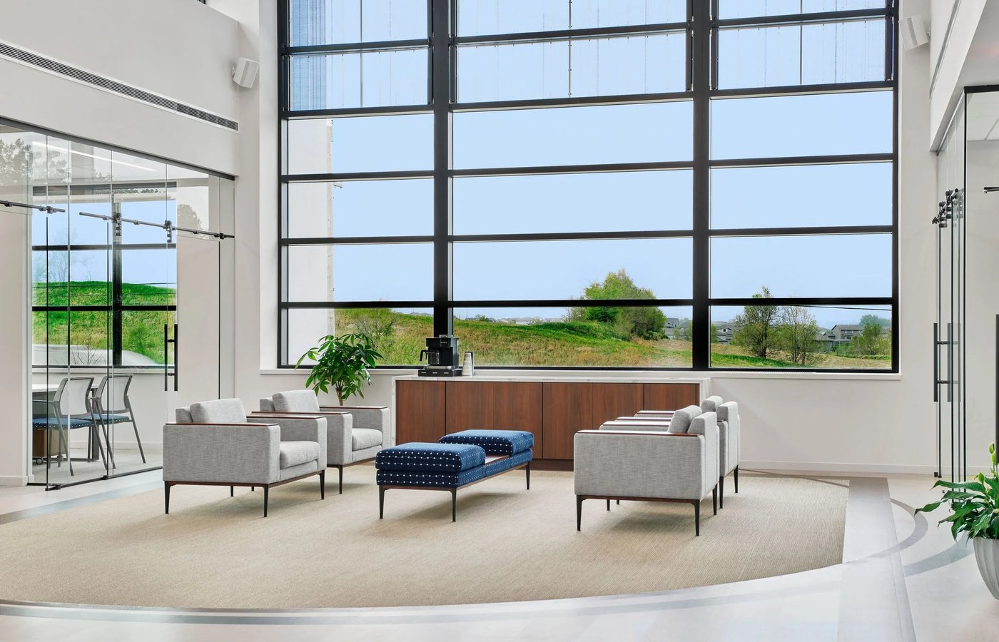 Mutual 1st Federal Credit Union — custom walnut millwork lobby by Robertson Cabinets