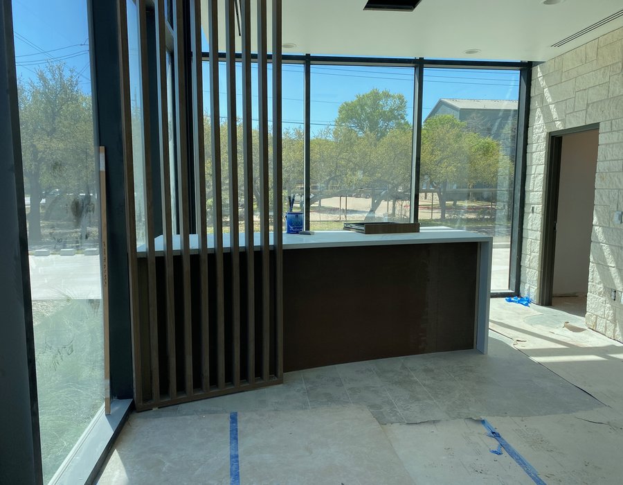 Credit union full branch lobby — complete teller line and lobby casework by Robertson Cabinets Ohio